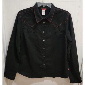 Levi’s Pearl Snap Western Shirt Women's Sz Large Black Long Sleeve Red Stitching